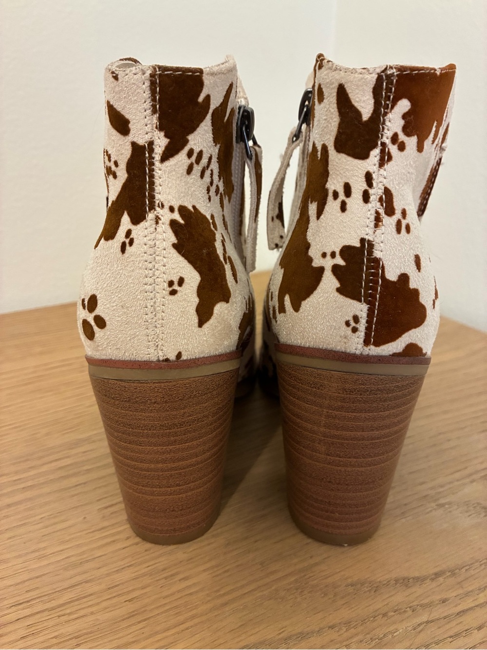 MIA Brown and White Cow-Print Ankle Boots - Picture 6 of 13
